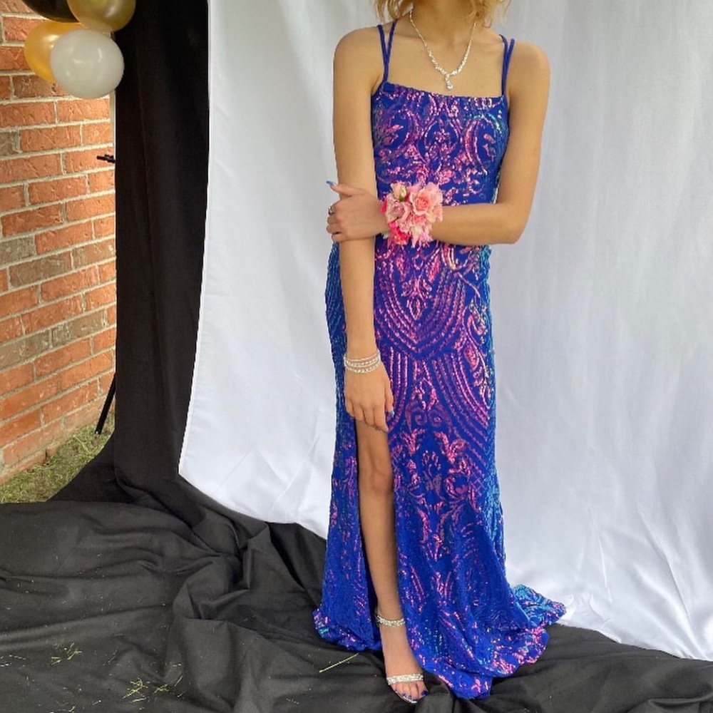 Windsor Blue Iridescent Sequin Mermaid Formal Prom Dress Size Xs/0